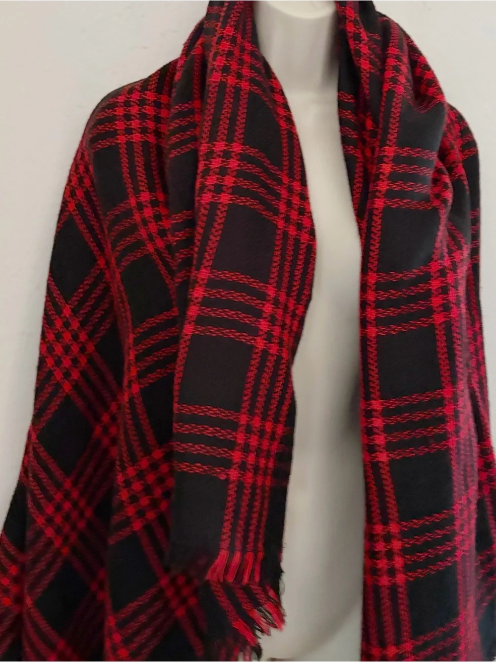 Red and Black Plaid Blanket Scarf